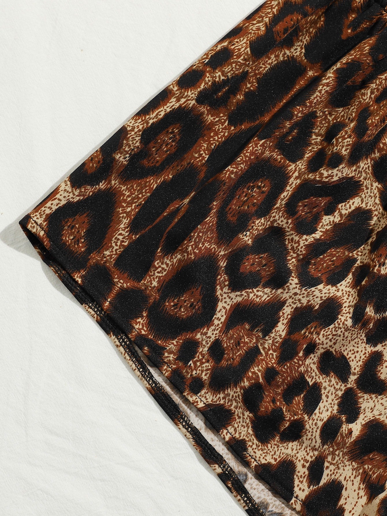 Sexy Lace Sheer Leopard Print Deep V Short Pants Set For Home Wear Set Pajamas For Women