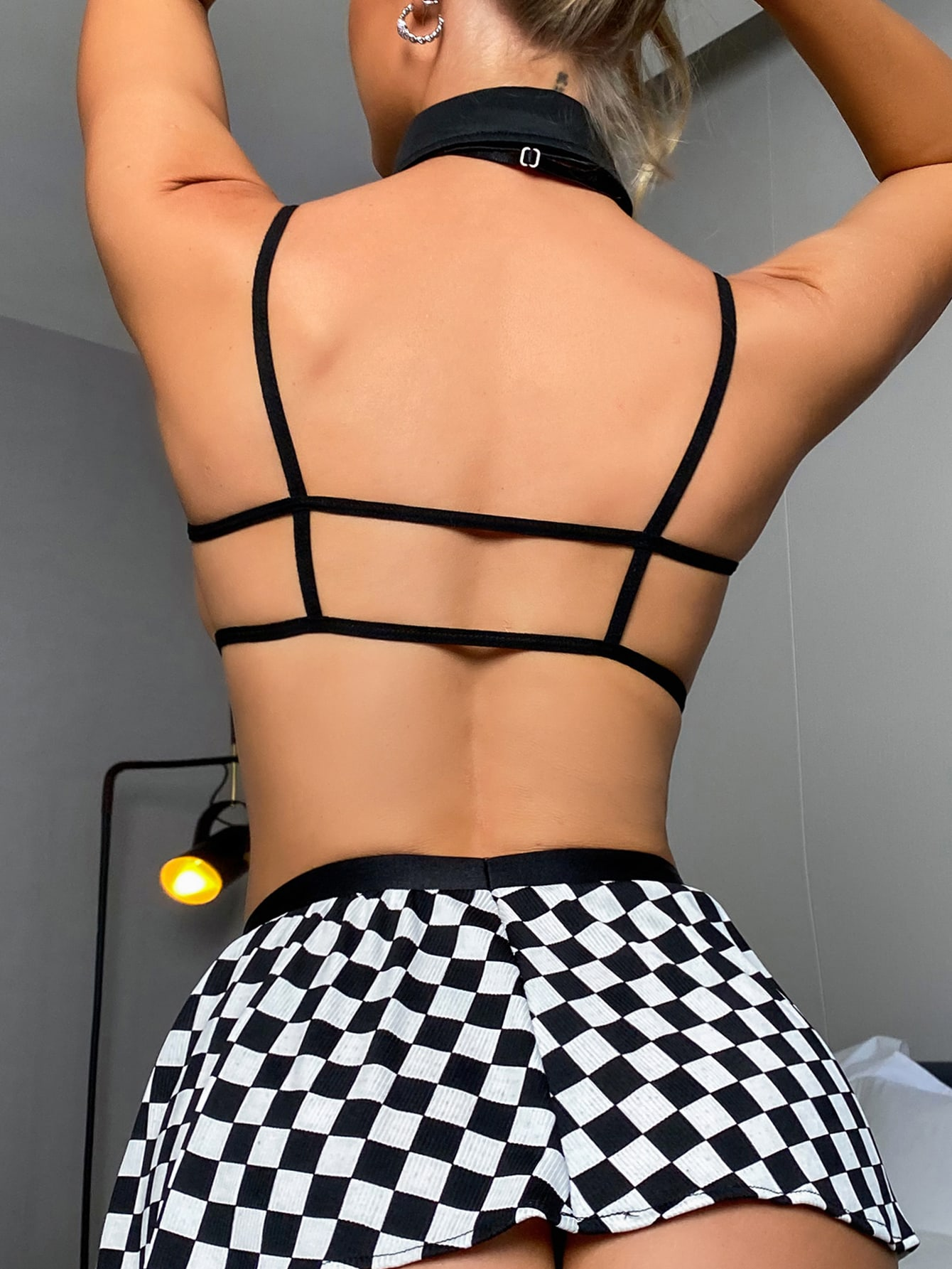 Black And White Checkered Sexy Lingerie Set